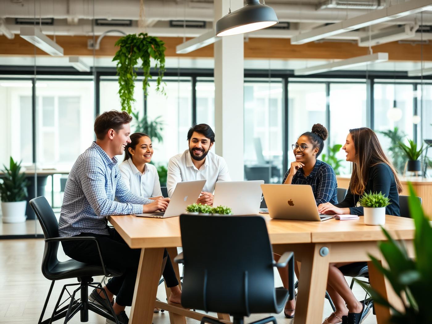 OneHR team collaborating in a modern open office