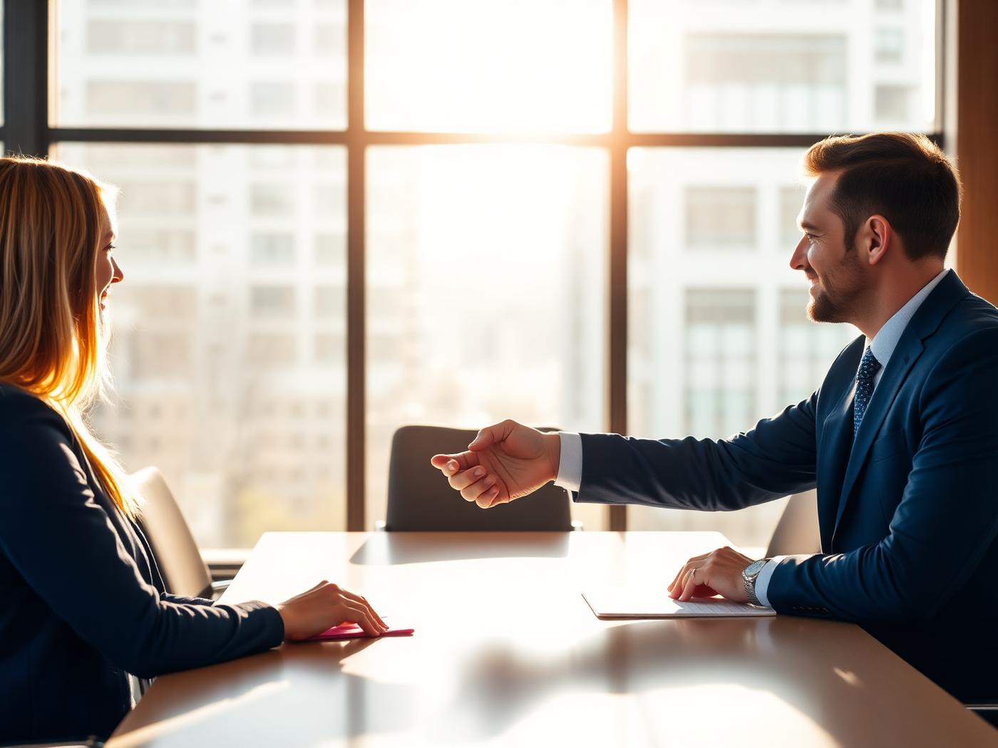 Business partners shaking hands in a conference room