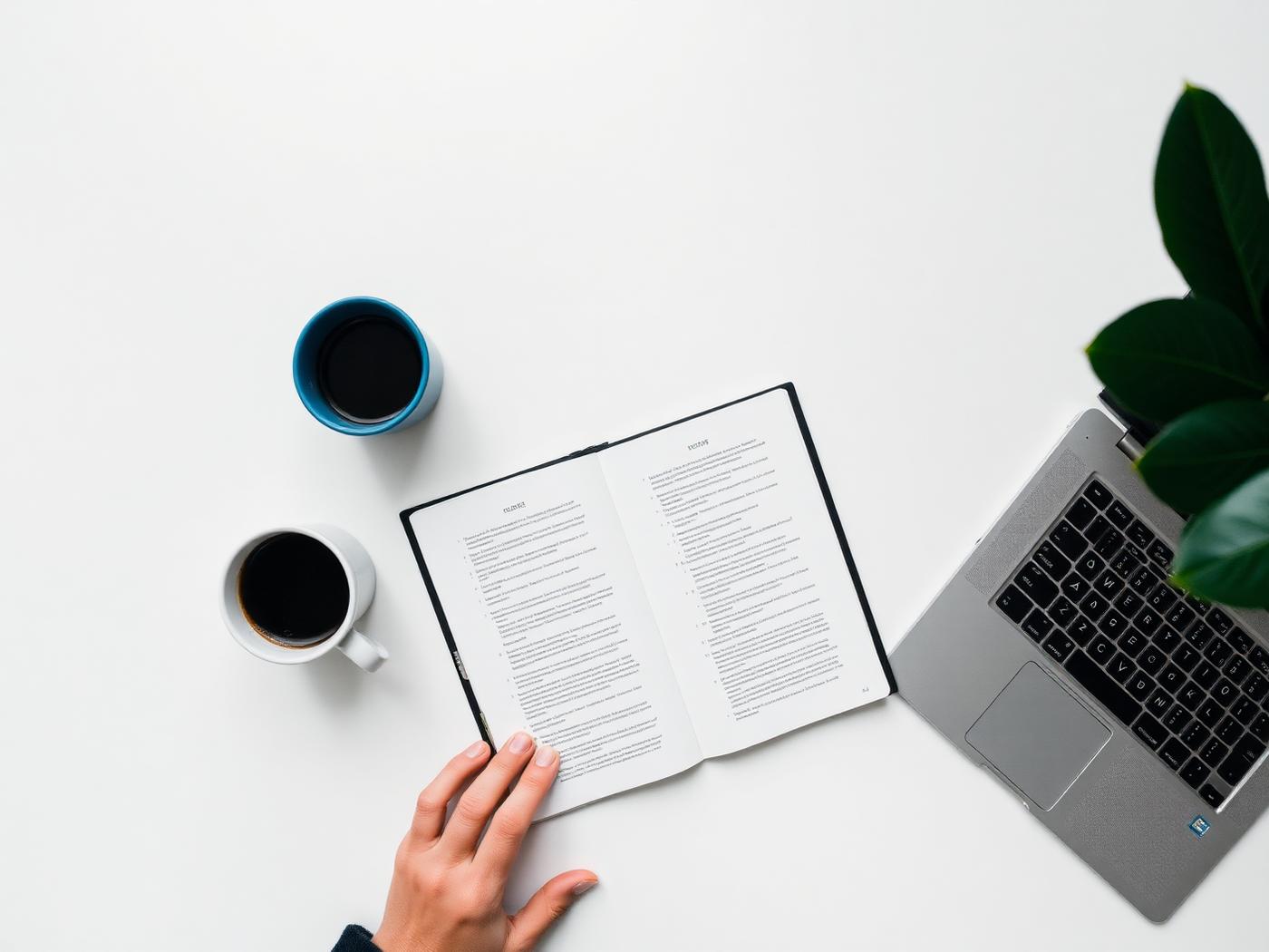 Open HR handbook and laptop on a clean desk
